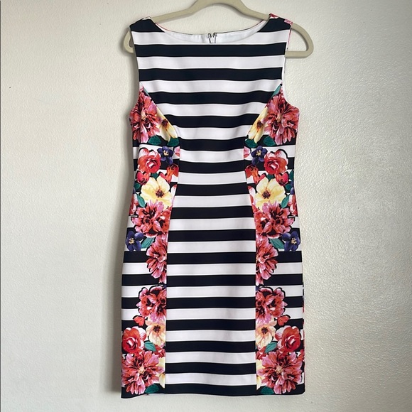 Tahari Floral Striped Sleeveless Dress - Picture 1 of 7
